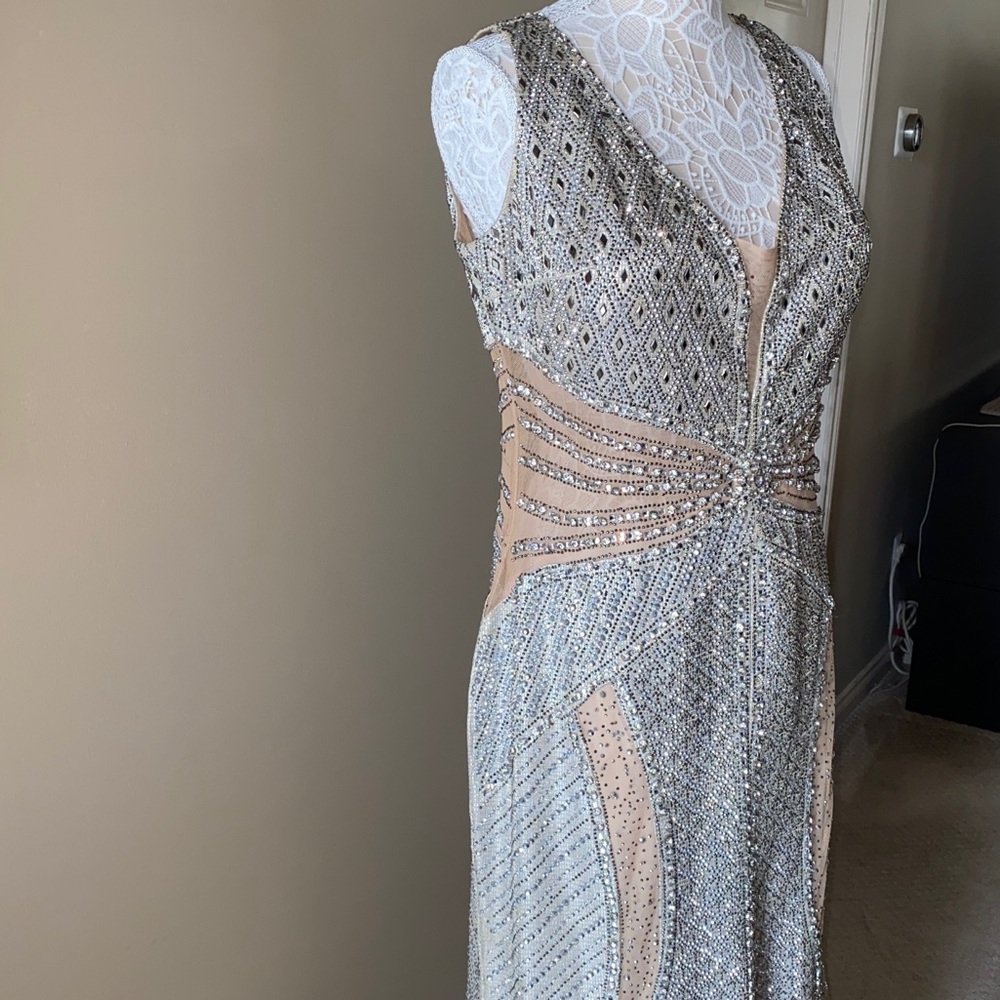 NEW Od Rica Silver Champagne Crystal Sparkling Rhinestone Wedding Evening Dress - Picture 5 of 16
